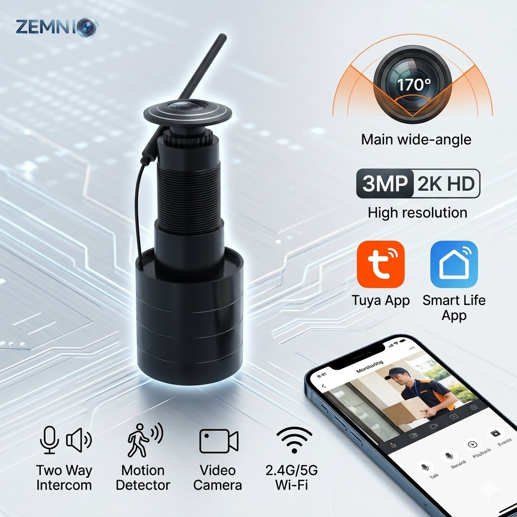 Smart Doorbell Wired - ZEMNIO 2K 3MP Smart Door Peephole